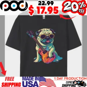 Pug guitarist Style Cartoon Cool Shirt