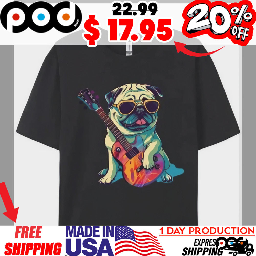 Pug guitarist Style Cartoon Cool Shirt