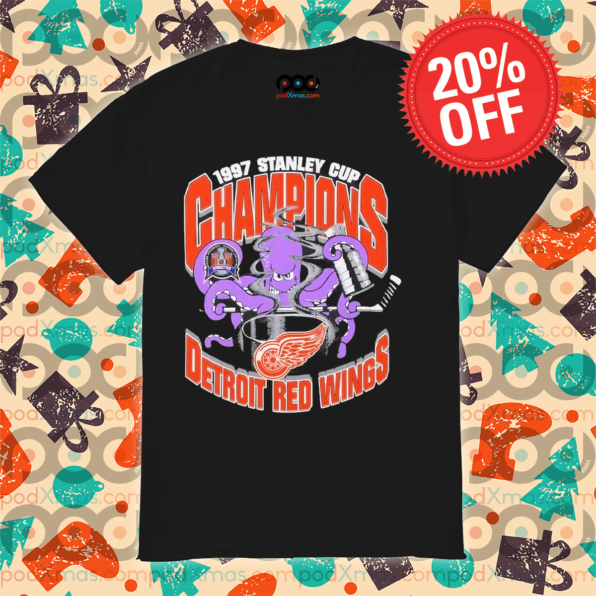 1997 Stanley Cup Champions Detroit Red Wings Octopus Shirt 1997 Stanley Cup Champions Detroit Red Wings Octopus Shirt