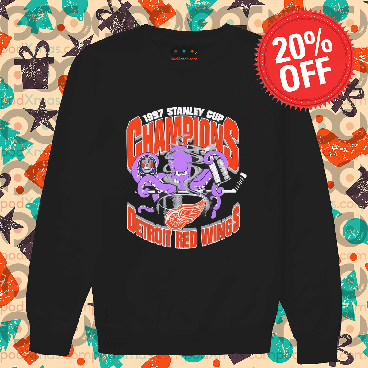 1997 Stanley Cup Champions Detroit Red Wings Octopus Shirt 1997 Stanley Cup Champions Detroit Red Wings Octopus Shirt