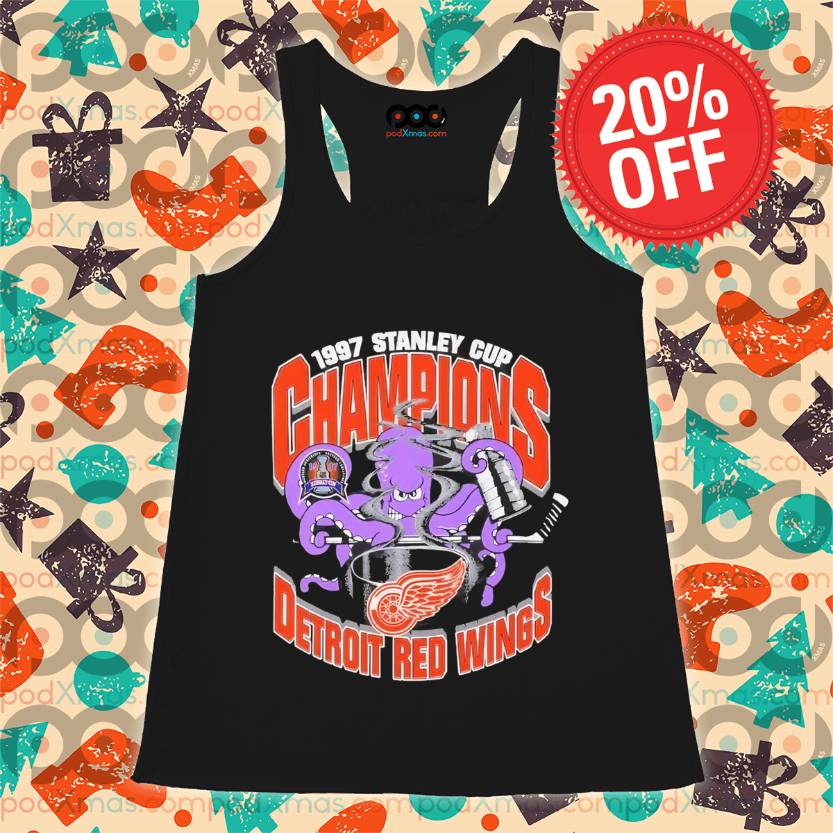 1997 Stanley Cup Champions Detroit Red Wings Octopus Shirt 1997 Stanley Cup Champions Detroit Red Wings Octopus Shirt