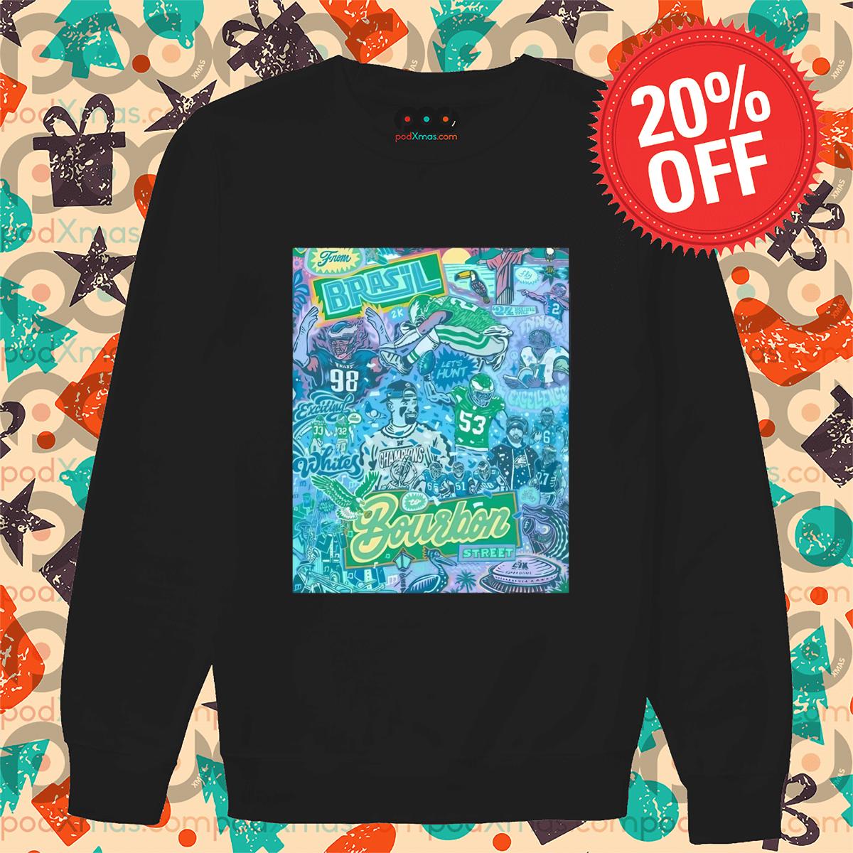 Poster Philadelphia Eagles NFL Football From Brazil Bourbon Street Super Bowl LIX Paul Carpenter Art Shirt