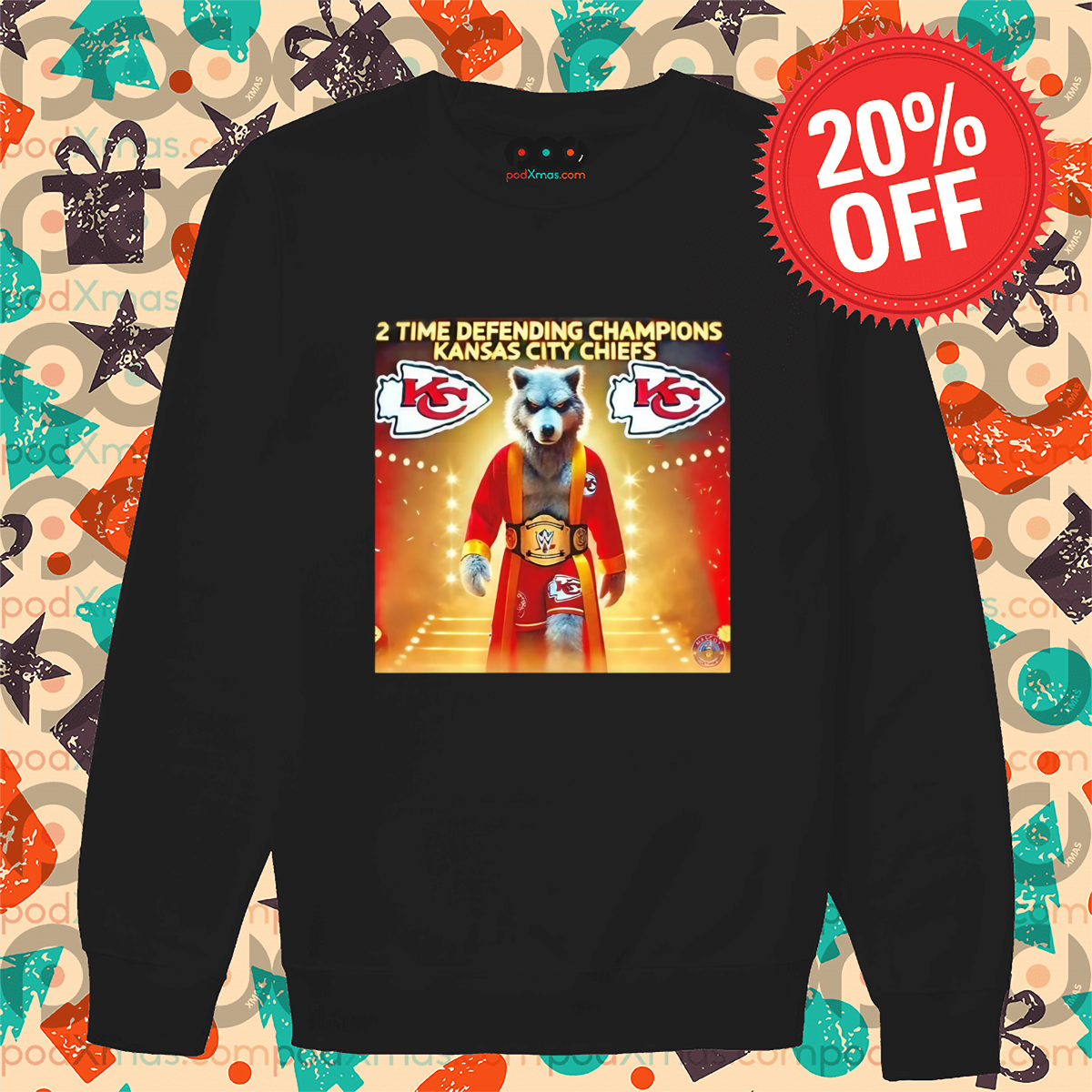 Wolf Kansas City Chiefs 2 Time Defending Champions Shirt