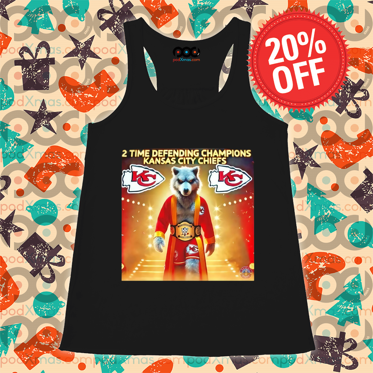 Wolf Kansas City Chiefs 2 Time Defending Champions Shirt