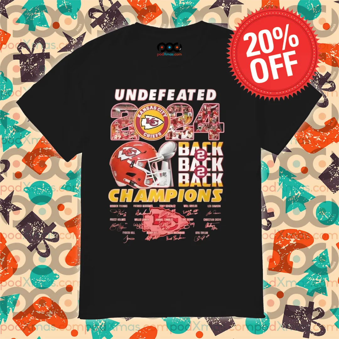 Undefeated 2024 Back 2 Back 2 Back Champions Kansas City Chiefs NFL Signatures Shirt