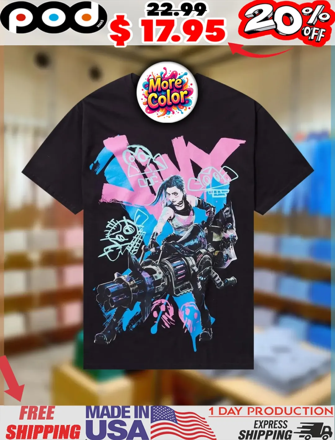 Arcane Jinx Graffiti Jumbo Graphic Shirt Arcane Jinx Graffiti Jumbo Graphic Shirt