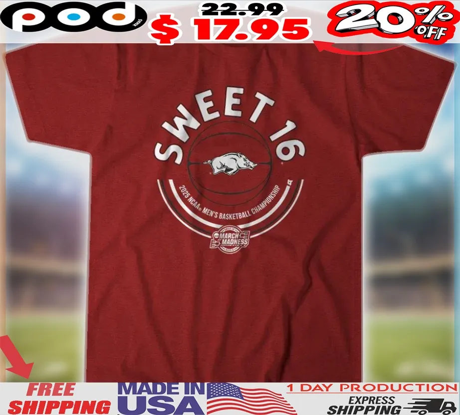 Arkansas Razorbacks Basketball Sweet Sixteen 2025 NCAA Men_s Basketball Championship Shirt