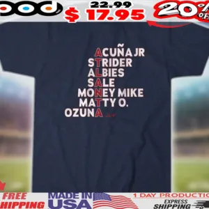 Atlanta Braves Baseball Names Acuna Jr Strider Albies Sale Money Mike Matty O Ozuna 2025 Shirt