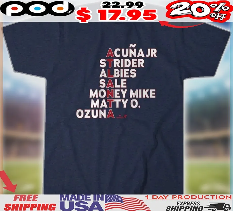 Atlanta Braves Baseball Names Acuna Jr Strider Albies Sale Money Mike Matty O Ozuna 2025 Shirt