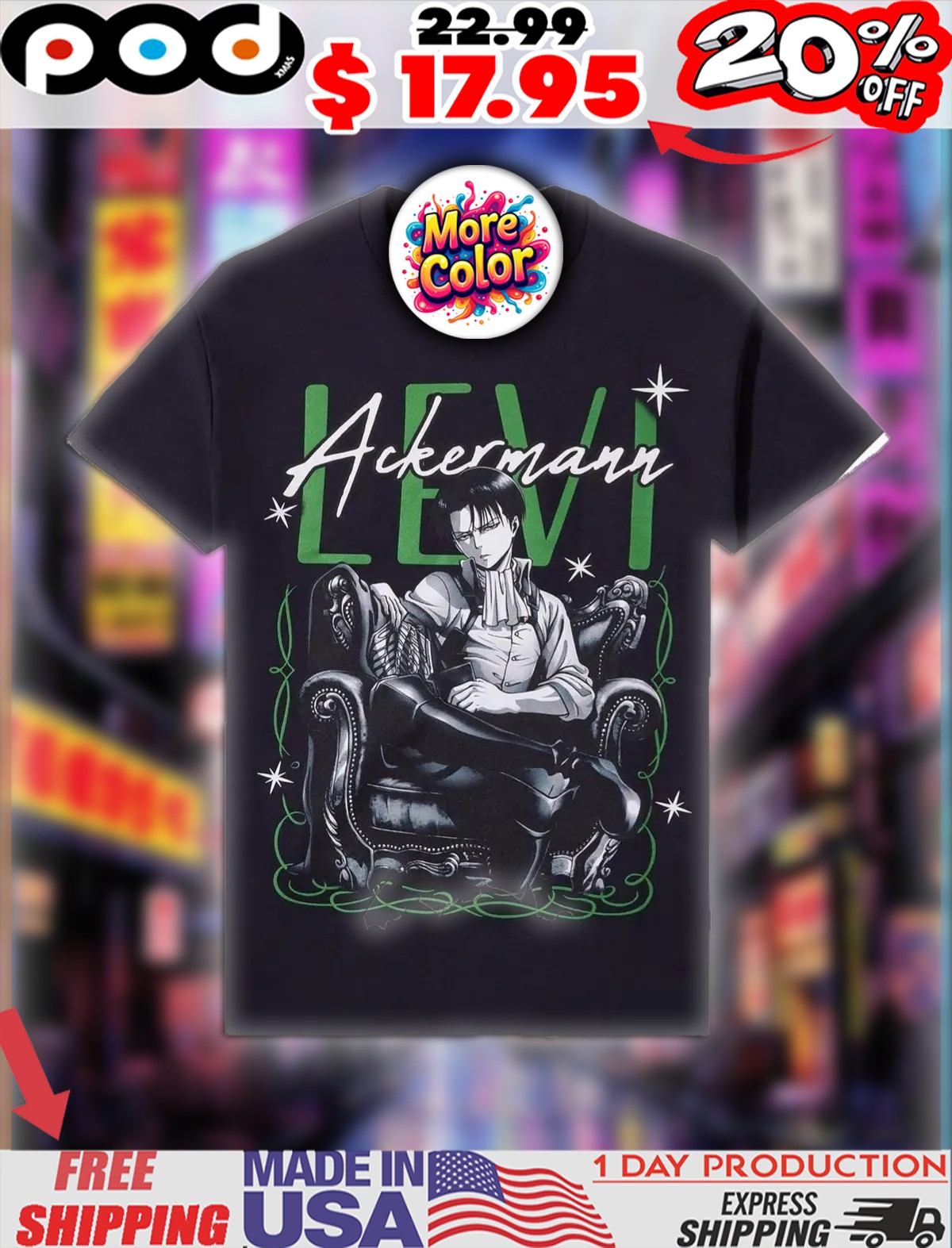 Attack On Titan Levi Chair Tonal Girls Anime Shirt Attack On Titan Levi Chair Tonal Girls Anime Shirt