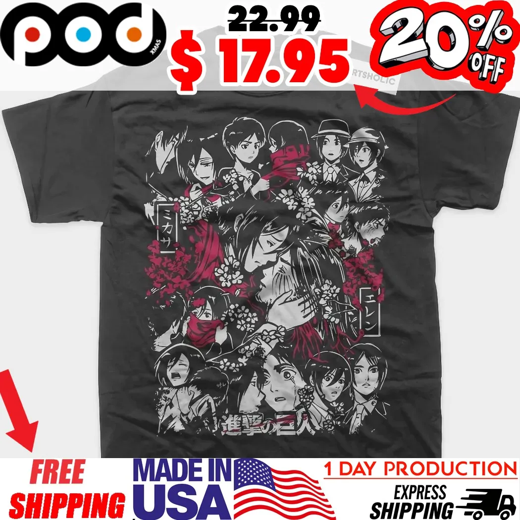 Attack On Titan Mikasa Eren and Mikasa Girl Anime AOT Graphic Shirt