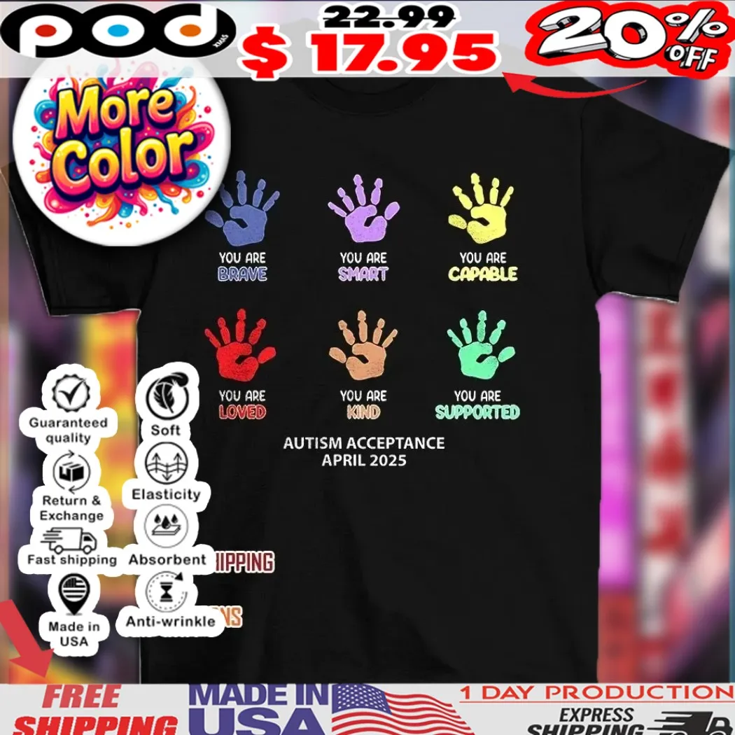 Autism acceptance april 2025 Colorful Handprint Support & Awareness shirt