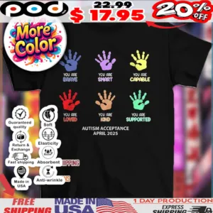 Autism acceptance april 2025 Colorful Handprint Support & Awareness shirt