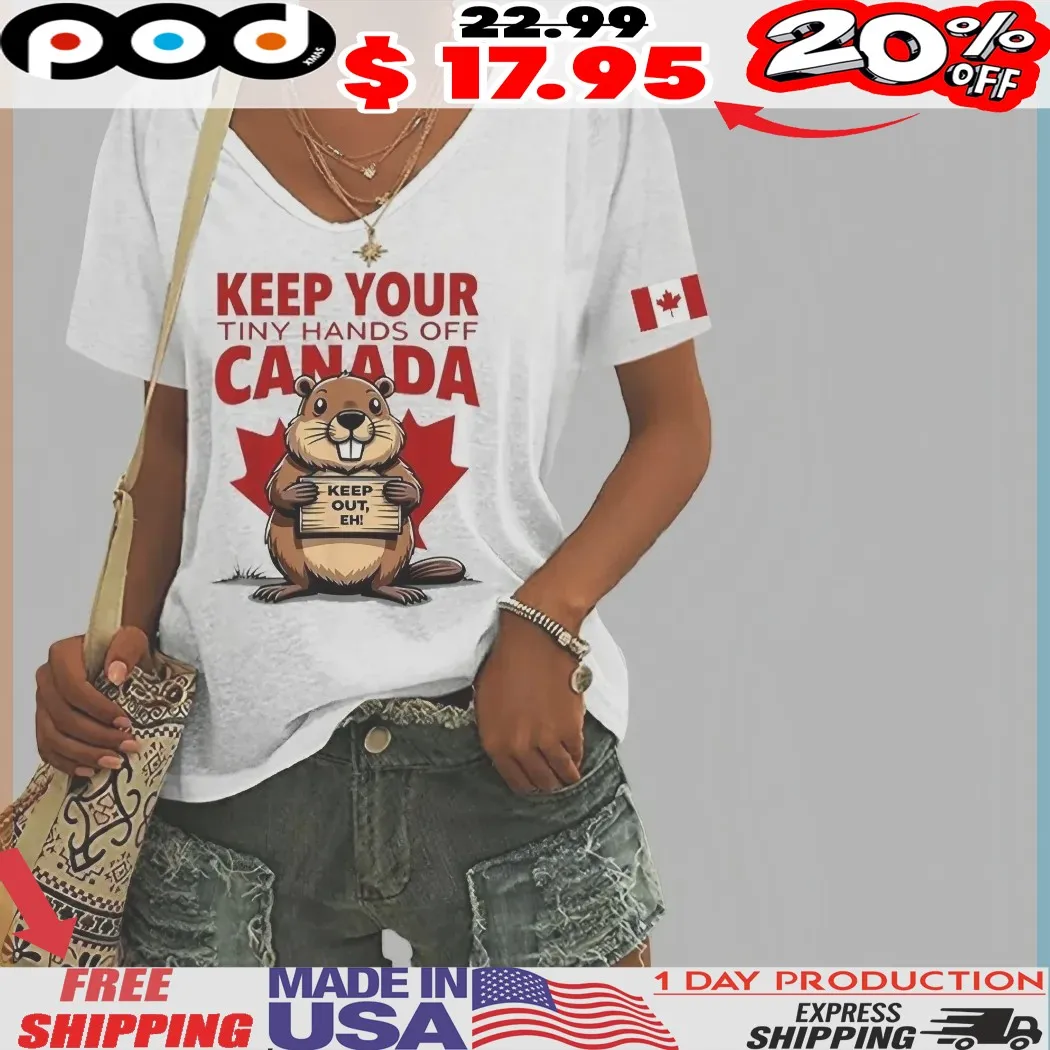 Beaver Cartoon Keep Your Tiny Hands Off Canada Keep Out Eh Maple Leaf Shirt