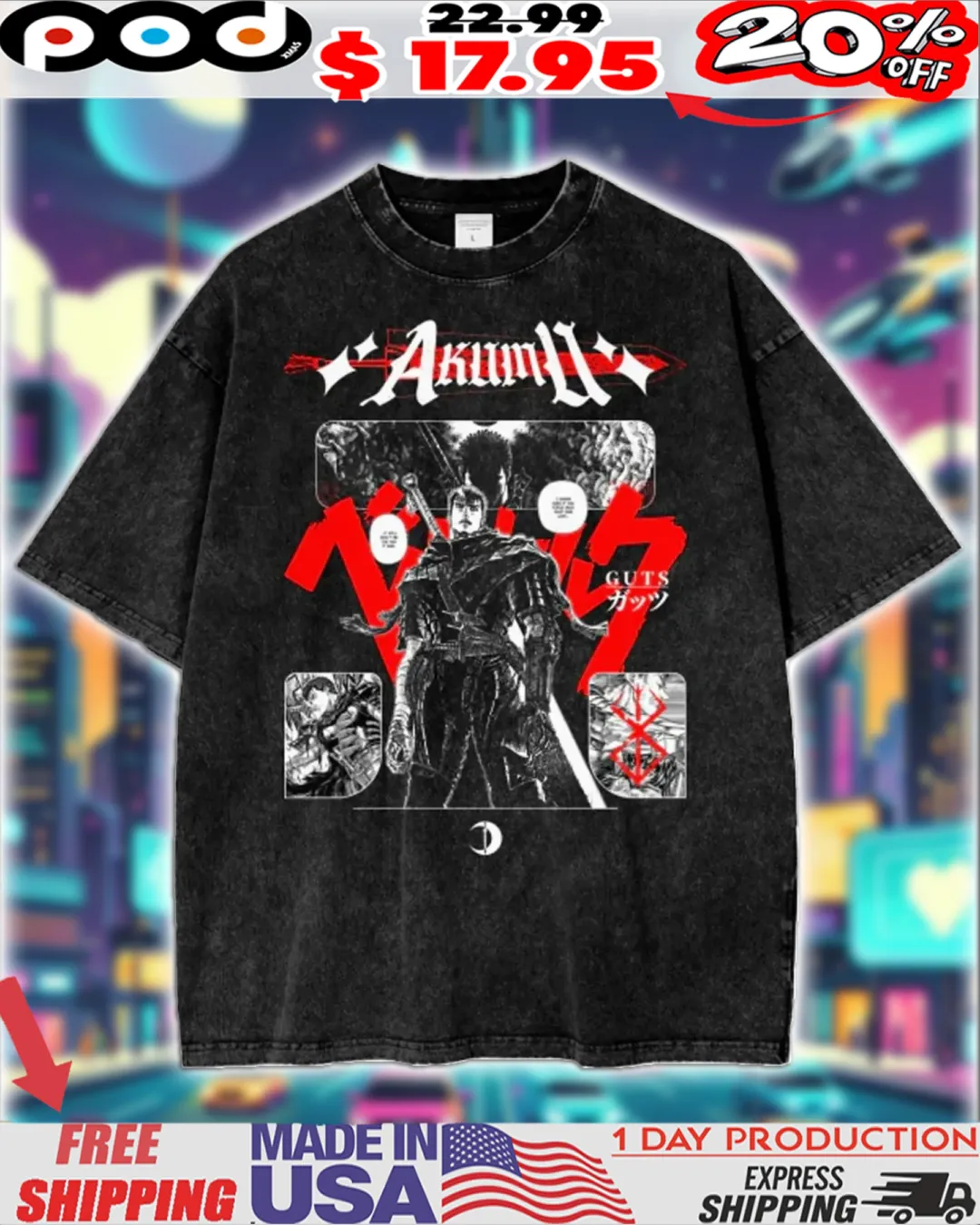 Berserk Guts 'Reunion on the Hill of Swords' Dragon Slayer Anime Streetwear Vintage Shirt Berserk Guts 'Reunion on the Hill of Swords' Dragon Slayer Anime Streetwear Vintage Shirt