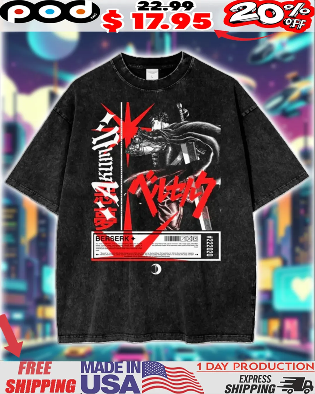 Berserk Guts 'The Black Swordsman' Dragon Slayer Anime Streetwear Shirt
