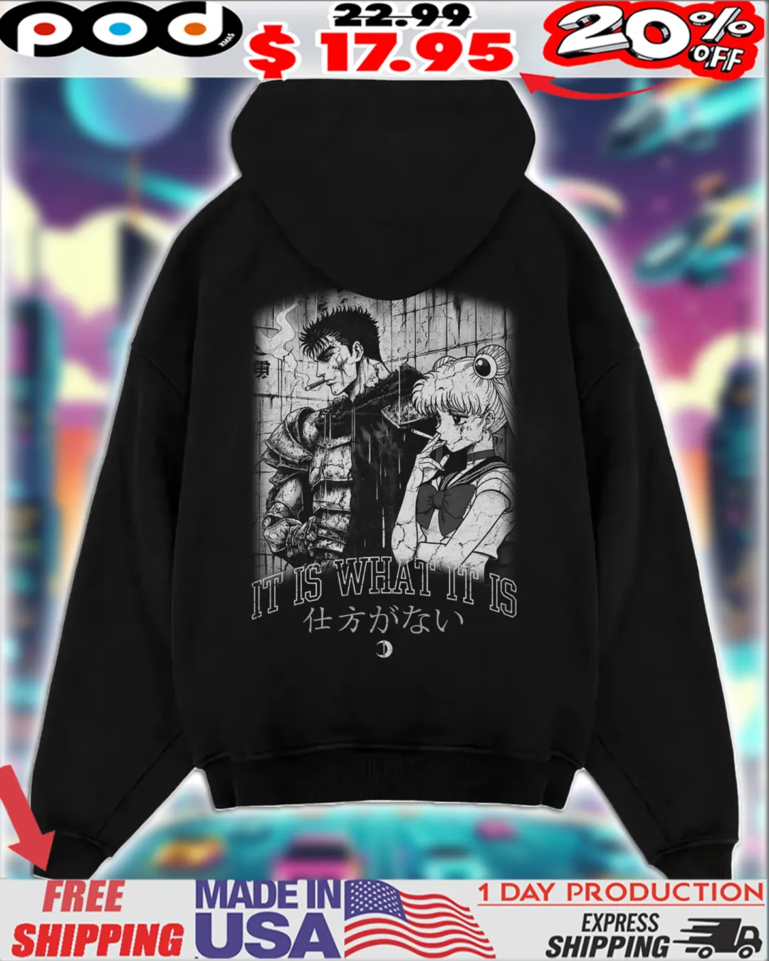 Berserk 'It Is What It Is' I can't help it Sailor Moon Smoking Berserk Anime Streetwear Shirt