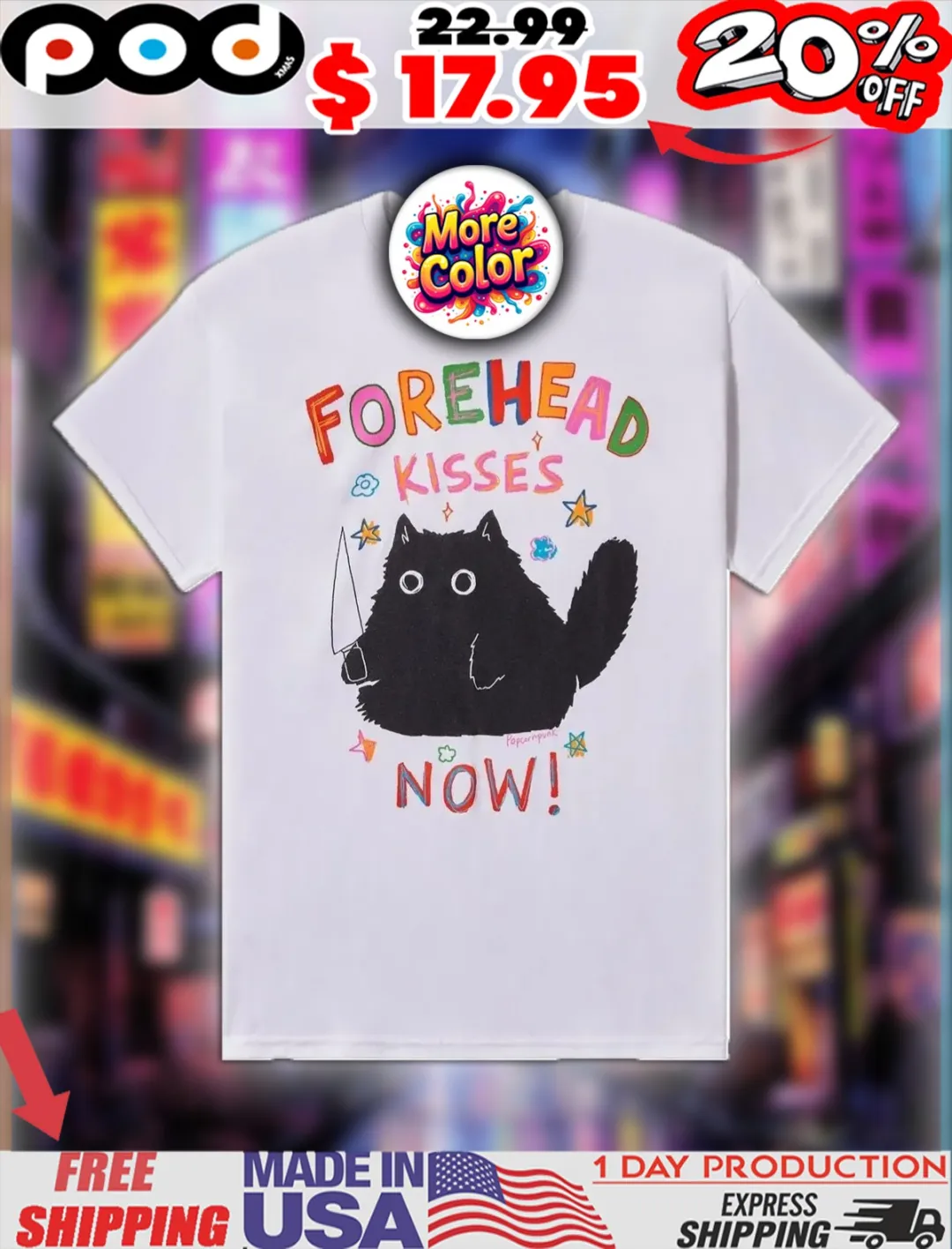 Black Cat Forehead Kisses Now Hand Draw Shirt
