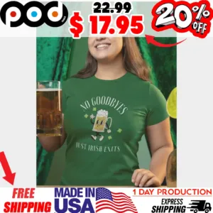 Cheerful Beer Cartoon Walking No Goodbyes Just Irish Exits St Patrick's Day Shirt