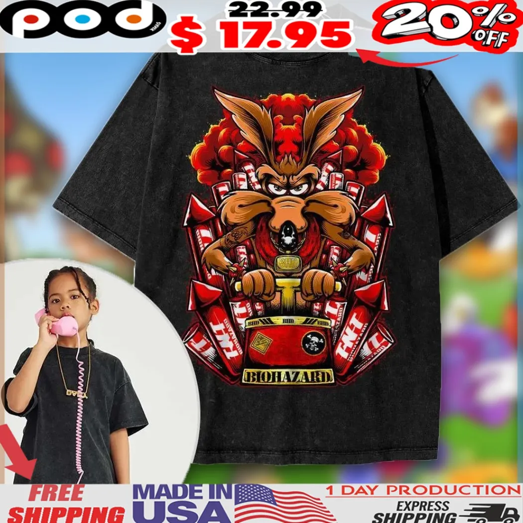 Wile E Coyote Looney Tunes Biohazard Cartoon For Kids Shirt
