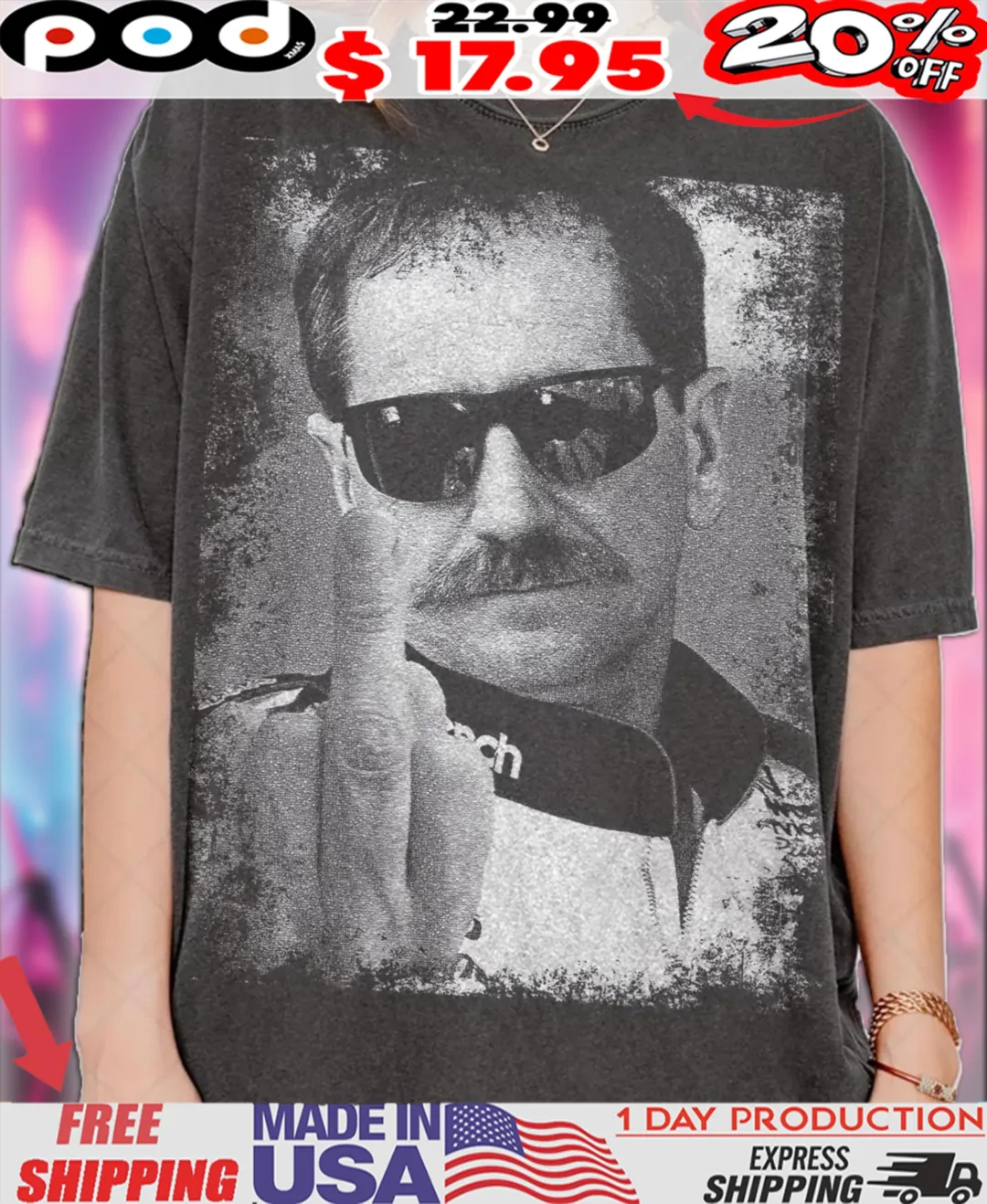 Dale Earnhardt Middle Finger Funny Vintage Shirt