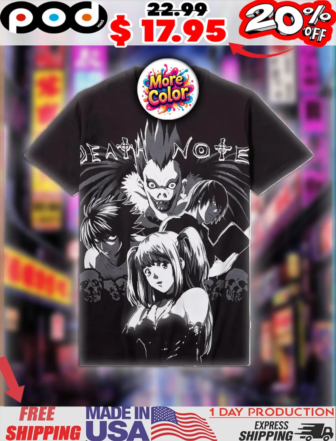 Death Note Quad Tonal Ryuk Amane Misa Yagami Raito Anime Shirt