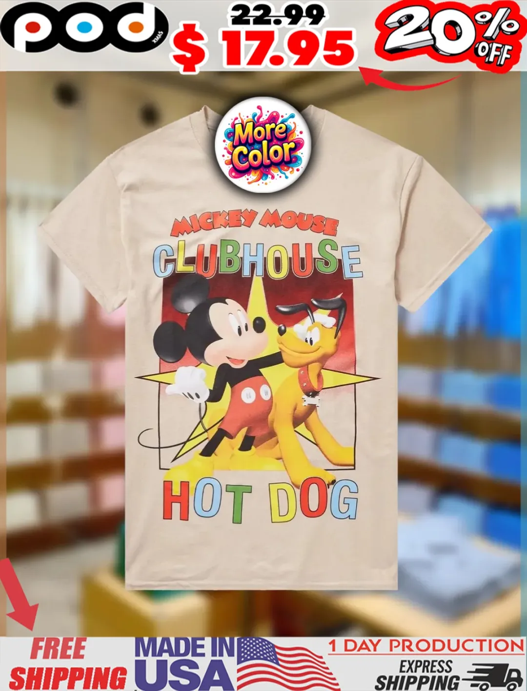 Disney Mickey Mouse Clubhouse Hot Dog Scooby Cartoon Shirt