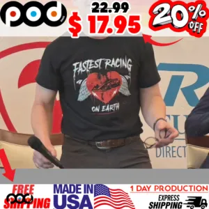 Fastest Racing On Earth Car In Red Heart With Wing Shirt