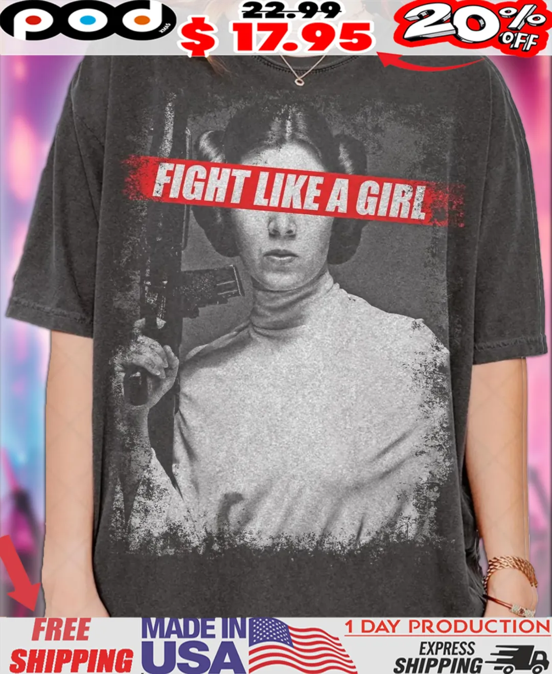 Fight Like A Girl With Gun Vintage Style Shirt