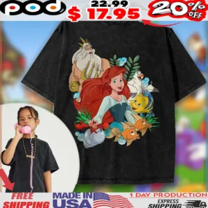 The Little Mermaid King Triton Flounder Scuttle For Kids Animated Vintage Shirt
