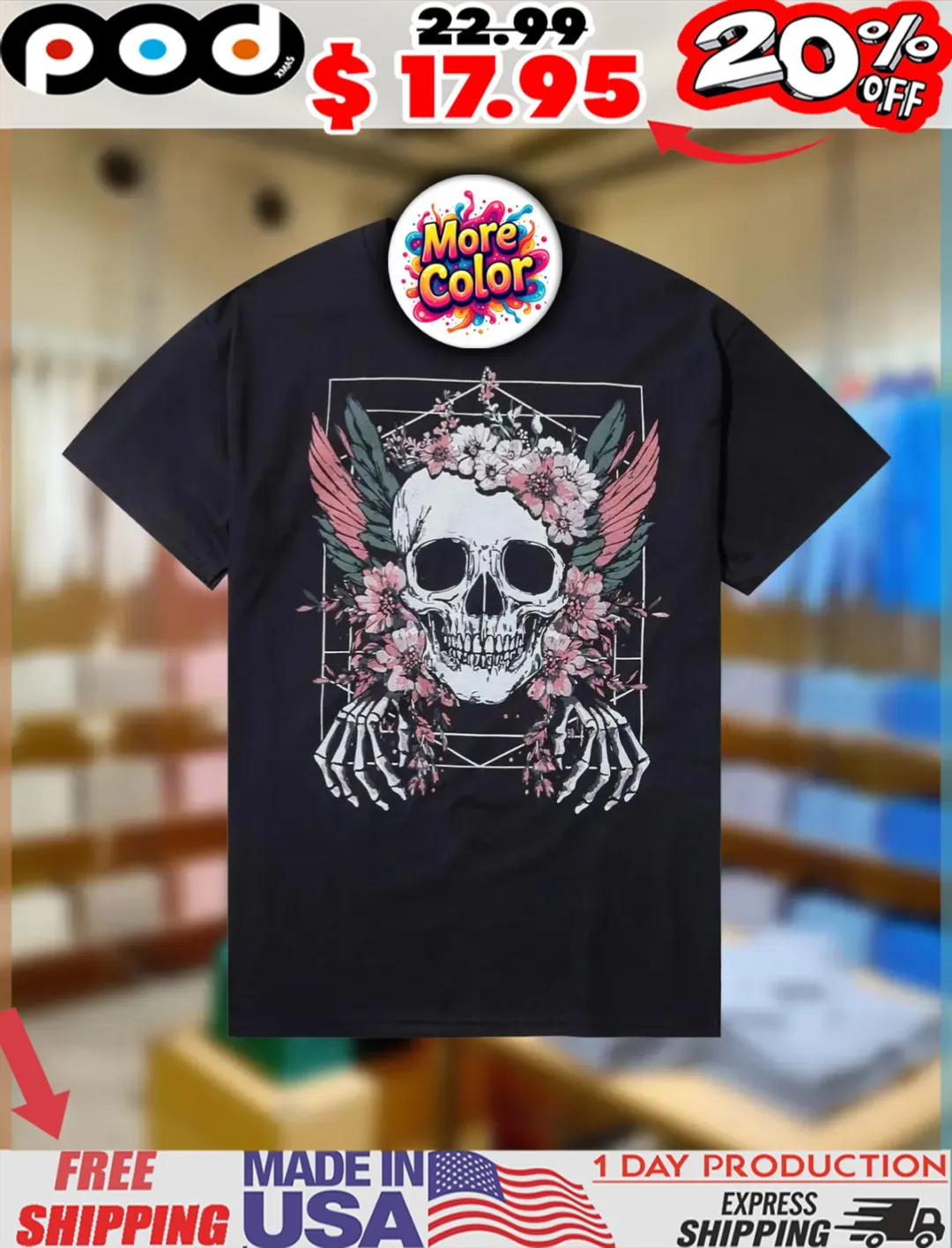 Floral Skull Horror Vintage Design Shirt