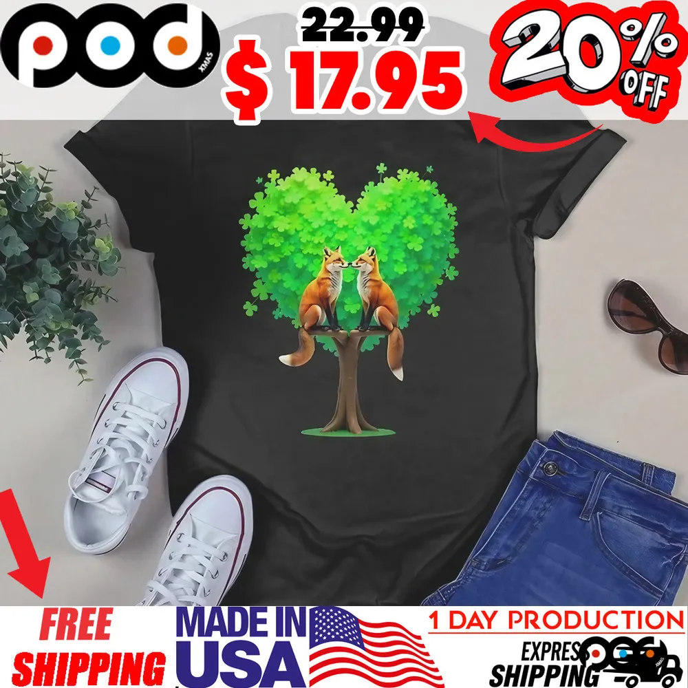 Fox Love St Patrick's Day Heart Shaped Tree Shirt