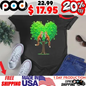 Fox Love St Patrick's Day Heart Shaped Tree Shirt