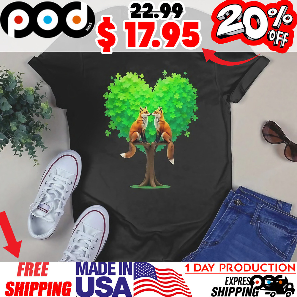 Fox Love St Patrick's Day Heart Shaped Tree Shirt