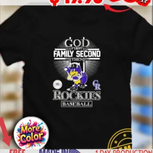 God first family second then Colorado Rockies Baseball mascot logo shirt