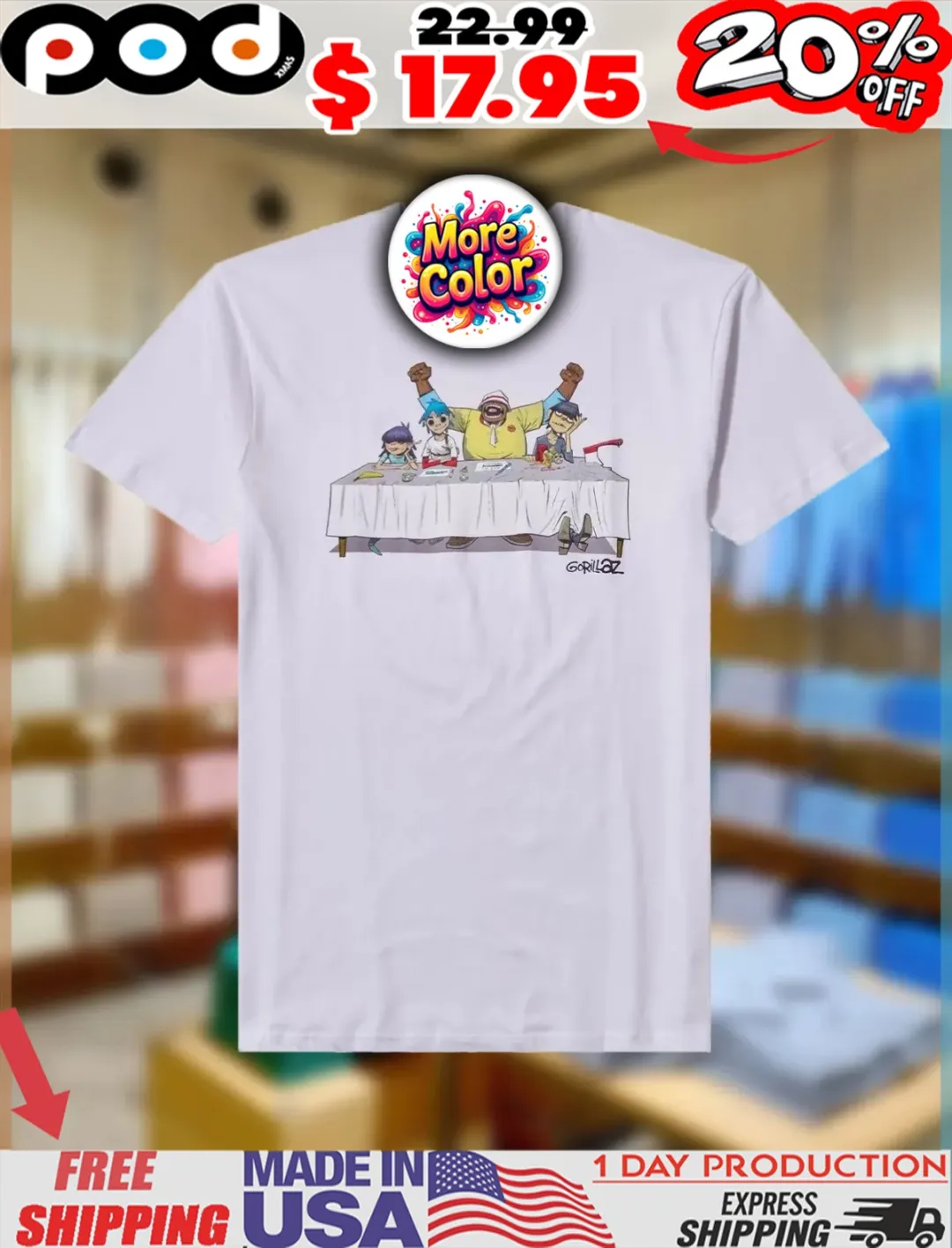 Gorillaz Dinner Table Girls CARTOON Desgin Shirt
