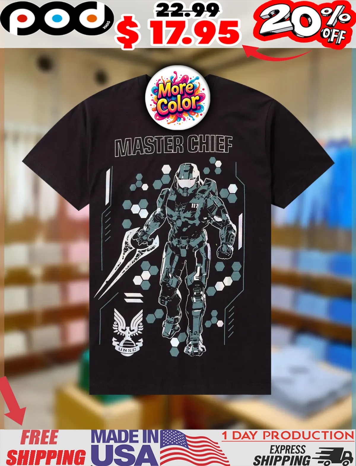 Halo Master Chief Holographic Foil Print Shirt