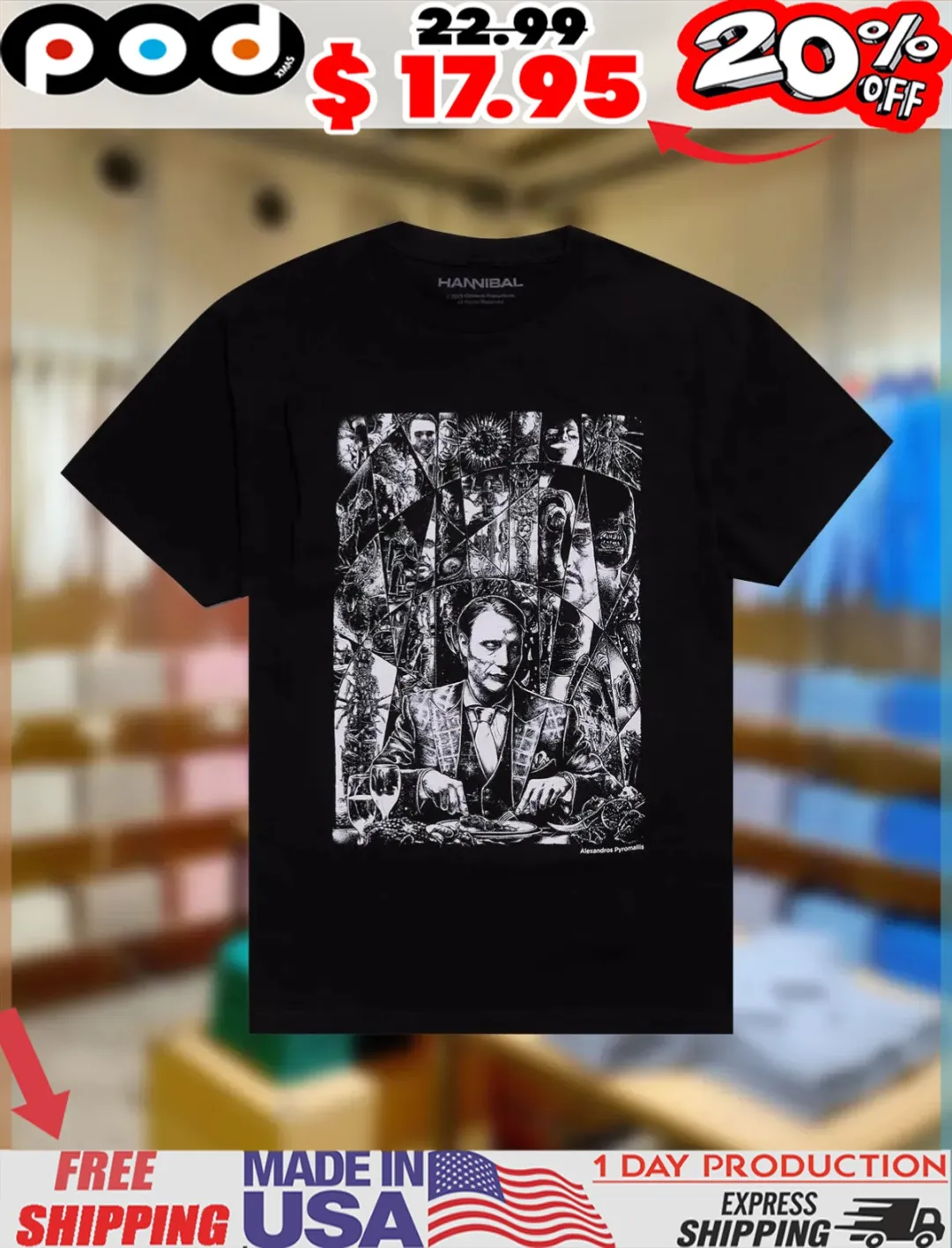 Hannibal Mosaic Portrait Black White Are Shirt