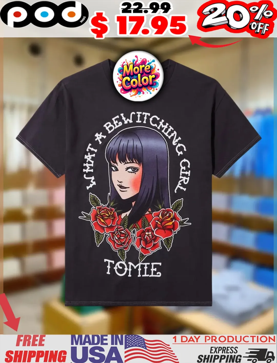 Junji Ito Tomie What a bewitching girl Tattoo Rose Art Shirt