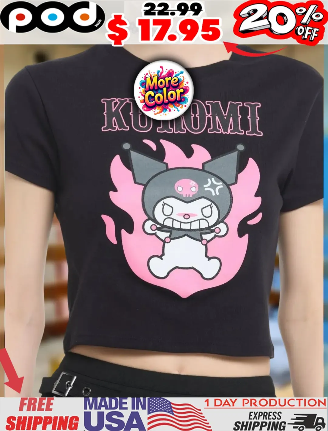 Kuromi Angry Flame Anime Shirt