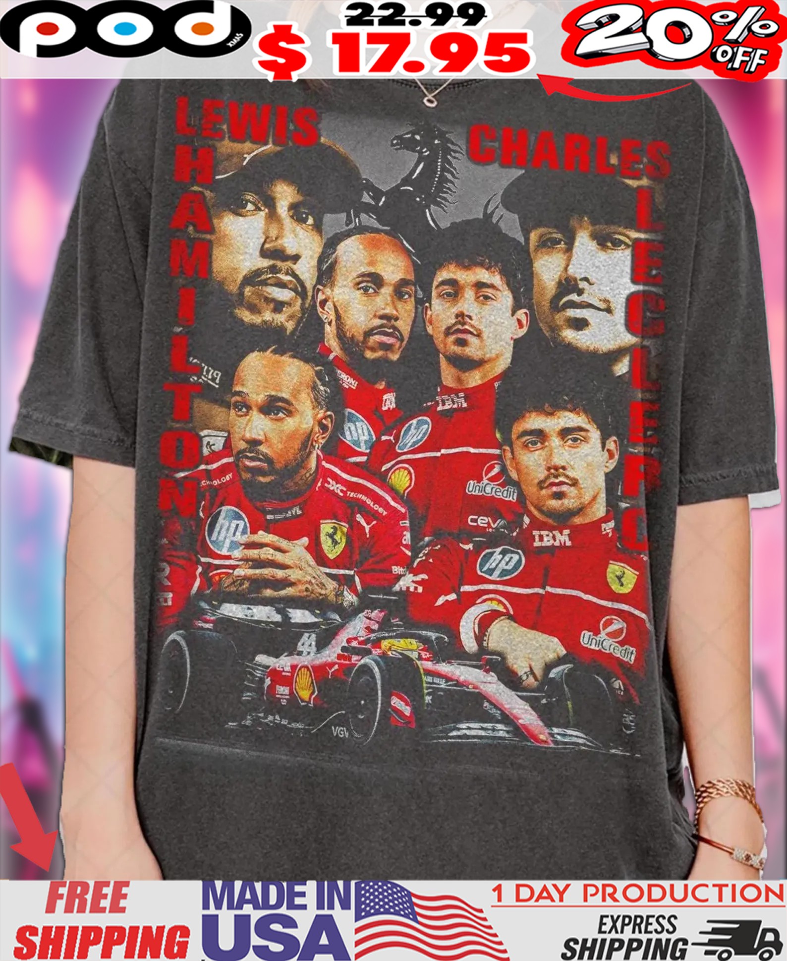 Lewis Hamilton Charles Leclerc Scuderia Bootleg Fan Vintage Bootleg Style Shirt
