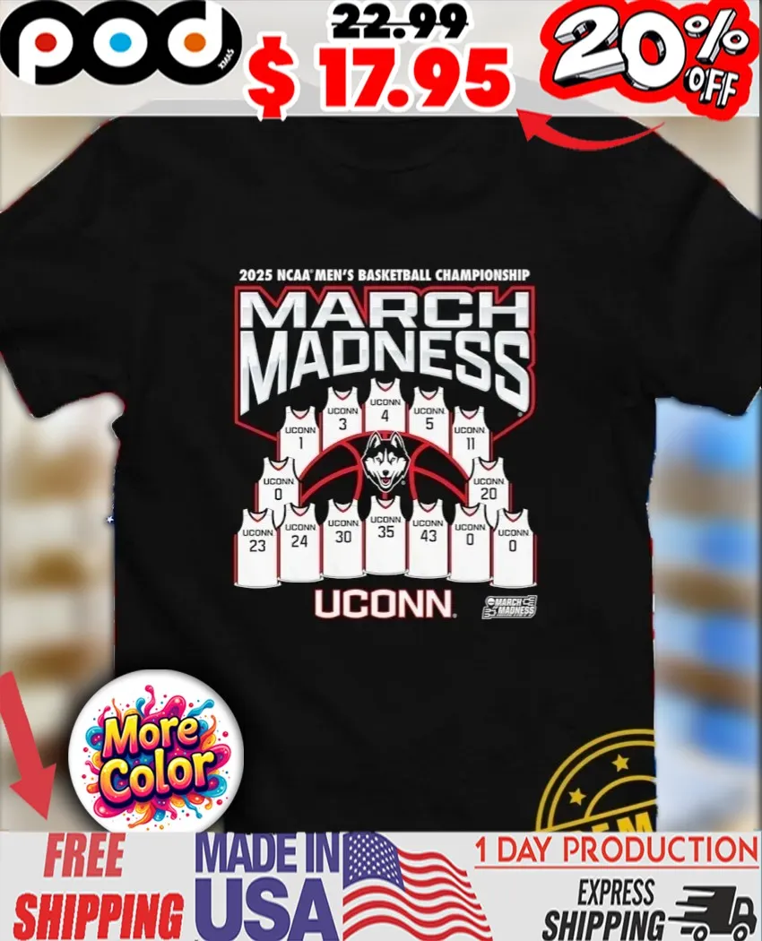 March Madness UConn Huskies 2025 NCAA Men’s Basketball Championship jerseys mascot shirt