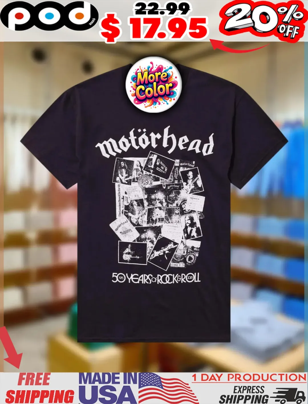 Motörhead 50 Years Rock and Roll Collage Vintage Shirt