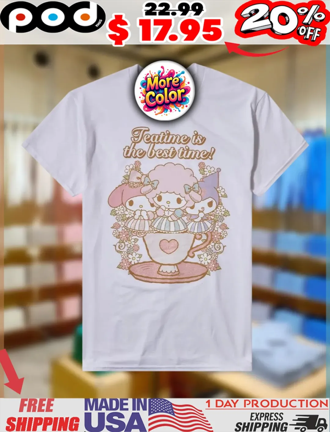 My Melody Kuromi My Sweet Piano Flower Tea Teatime is the best time Shirt