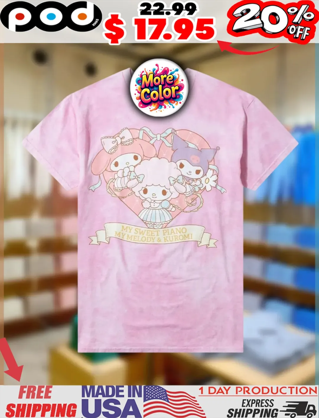My Melody Kuromi My Sweet Piano Tea Cute Shirt