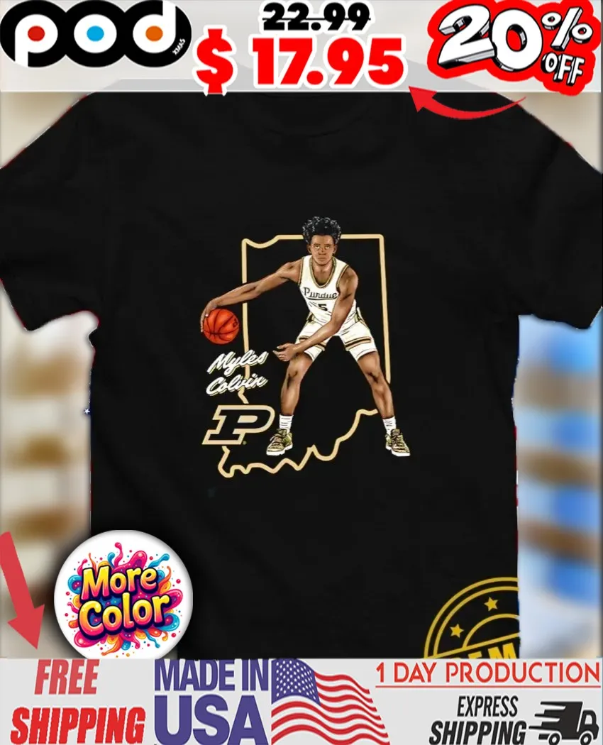 Myles Colvin Purdue Boilermakers Basketball State map pose shirt