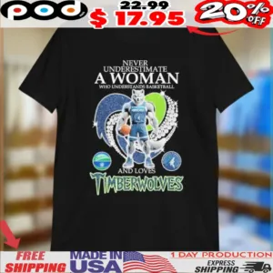 Never Underestimate A Woman Who Understands Basketball And Loves Minnesota Timberwolves Mascot Diamond Heart Shirt