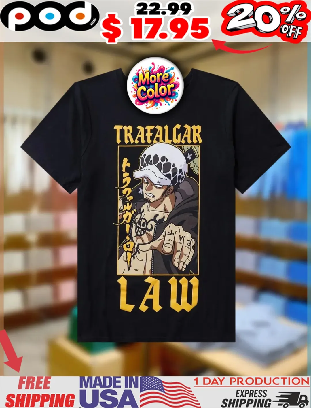 One Piece Trafalgar Law Portrait Anime Shirt
