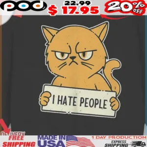 Purrfect mood for antisocial days I hate people said this angry orange cat shirt