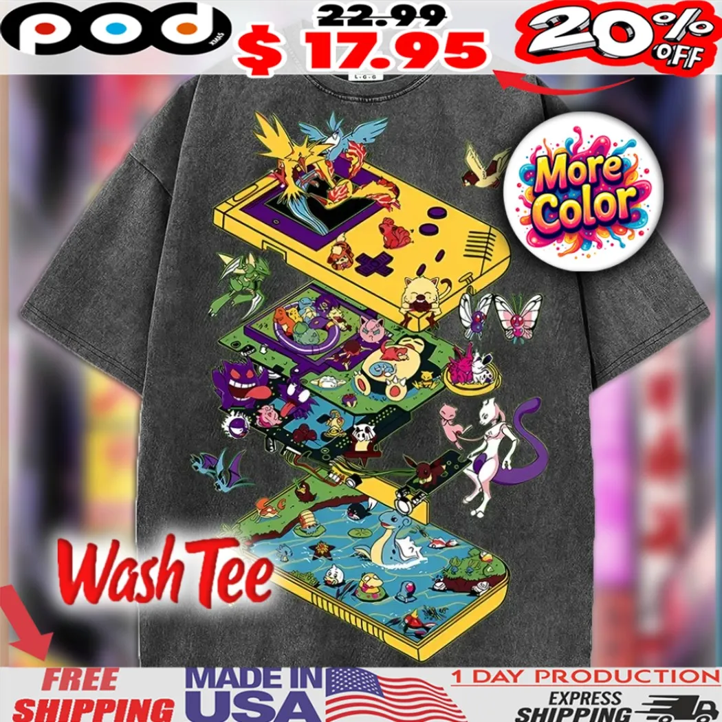 Retro Pokémon Style Game Boy Pixel Art Gamer & Anime Fan Shirt